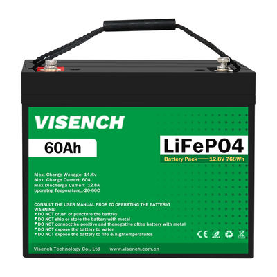 VISENCH BMS Deep Cycle Storage Energy System 12V 60Ah LiFePO4 Rechargeable Lithium iron Phosphate Battery