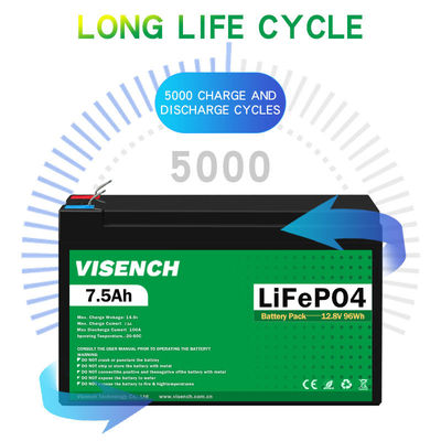 Visench  Deep Cycles 12V 7.5Ah Lifepo4 Rechargeable Lithium Iron Phosphate Battery Pack