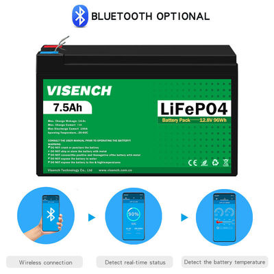 Visench  Deep Cycles 12V 7.5Ah Lifepo4 Rechargeable Lithium Iron Phosphate Battery Pack