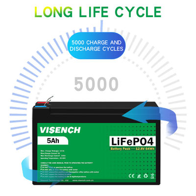Visench Direct factory high quality 12v 5ah  Deep 6000 Cycles Solar Lifepo4 lithium battery 12v deep cycle battery