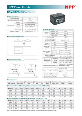 NPP NP12-12Ah Best Energy Storage Maintenance Free Rechargeable Sealed Lead Acid 12V 12Ah Battery