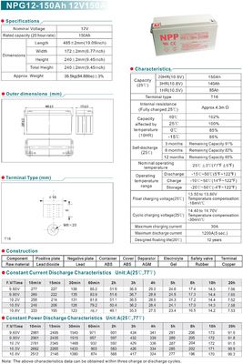 NPP NPG12-150Ah Best Energy Storage Maintenance Free Rechargeable Sealed Lead Acid 12V 150Ah Gel Battery
