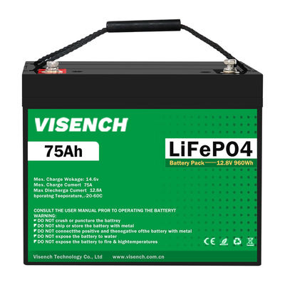 Visench 5000 Tiefkreislauf 12V 75Ah Lithium-Eisenphosphat-Batterie Lifepo4 Batterie für Camper