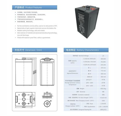 2V 400Ah Energiespeicher Wartungsfreie wiederaufladbare VRLA-Batterie für das Sonnensystem YUASA UXL440-2FR